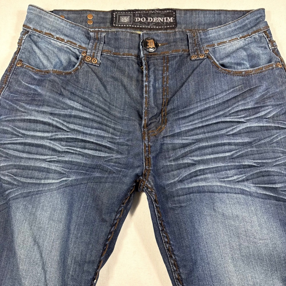 Do Denim Straight Leg Jeans 33/32 Blue Heavy Stitch Studded